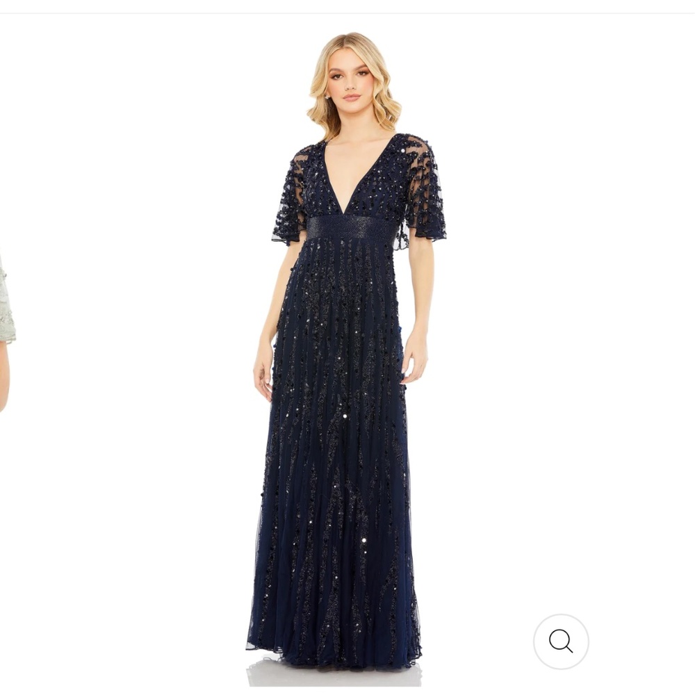Mac Duggal EMBELLISHED V-NECK COLUMN GOWN MIDNIGHT SIZE 16